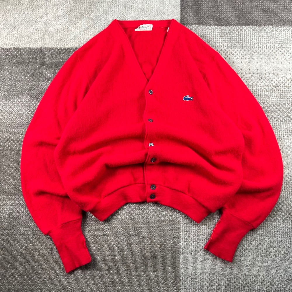 Vintage Izod Lacoste Mens XL Red Orlon Acrylic Cardigan Made in USA 60s 70s